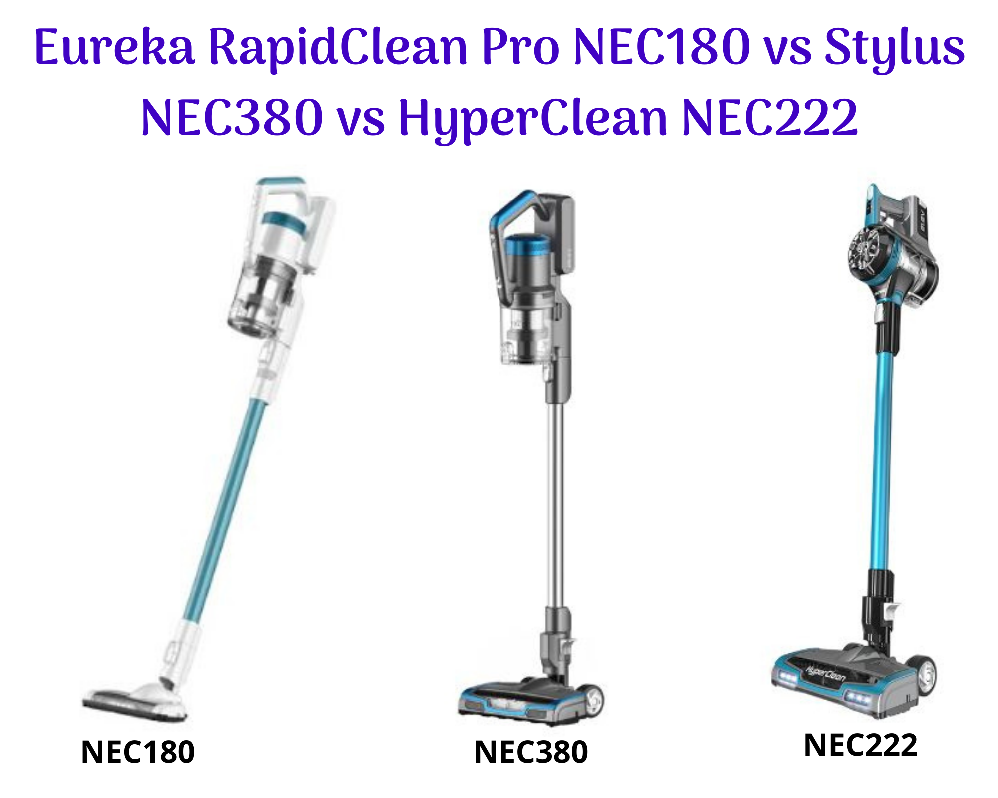 Eureka RapidClean Pro NEC180 vs Stylus NEC380 vs HyperClean NEC222