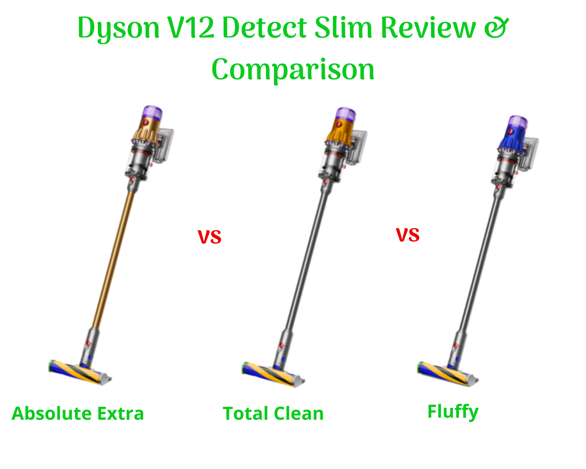 Dyson V12 Detect Slim Review - Dyson V12 Detect Slim Absolute Extra vs Total Clean vs Fluffy Comparison